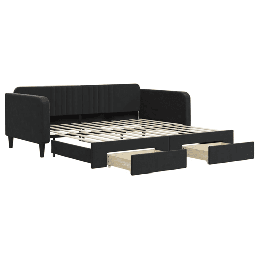 Sofá-cama, Sofá conversível com gavetão e gavetas 100x200 cm veludo preto