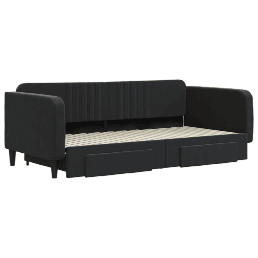 Sofá-cama, Sofá conversível com gavetão e gavetas 100x200 cm veludo preto