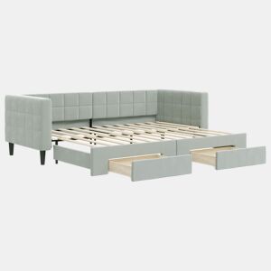 Sofá-cama, Sofá conversível c gavetão e gavetas 80x200 cm veludo cinzento-claro