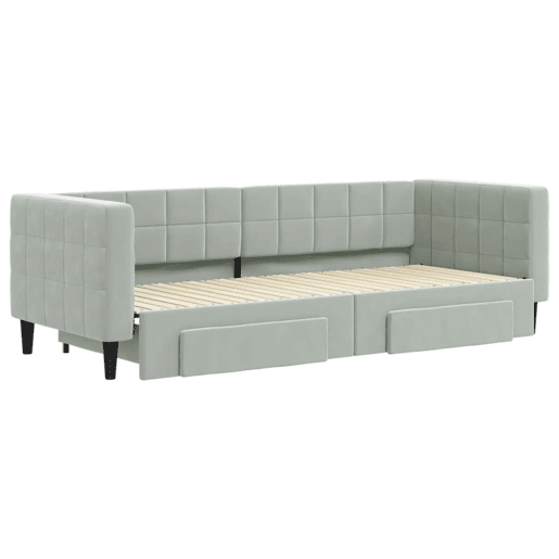 Sofá-cama, Sofá conversível c gavetão e gavetas 80x200 cm veludo cinzento-claro