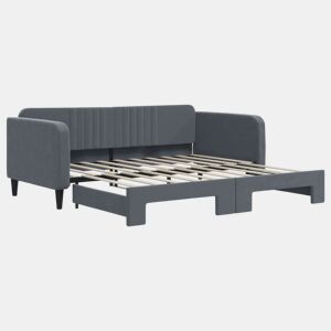 Sofá-cama, Sofá conversível com gavetão 90x190 cm veludo cinzento-escuro