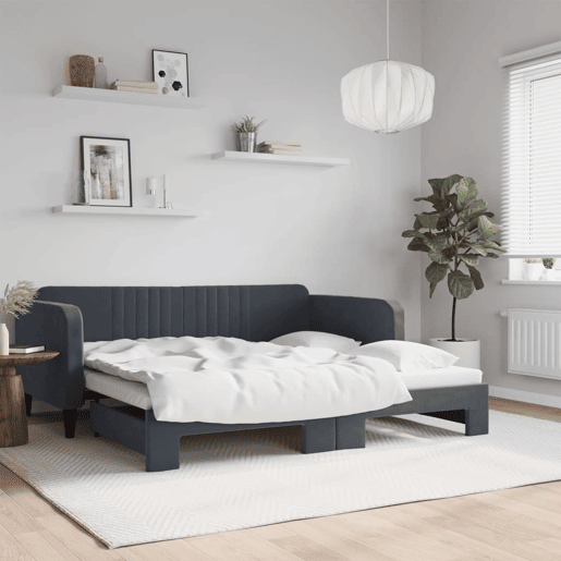 Sofá-cama, Sofá conversível com gavetão 90x190 cm veludo cinzento-escuro Sofá-cama, Sofá conversível com gavetão 90x190 cm veludo cinzento-escuro