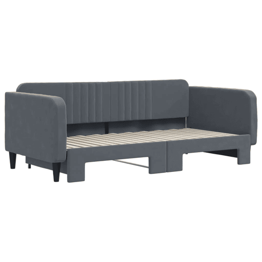Sofá-cama, Sofá conversível com gavetão 90x190 cm veludo cinzento-escuro Sofá-cama, Sofá conversível com gavetão 90x190 cm veludo cinzento-escuro