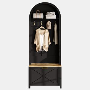 Móvel de entrada 75 L x 35 P x 195 A - Prateleira para sapatos, ganchos, design moderno - Preto, Madeira