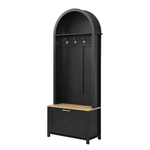 Móvel de entrada 75 L x 35 P x 195 A - Prateleira para sapatos, ganchos, design moderno - Preto, Madeira
