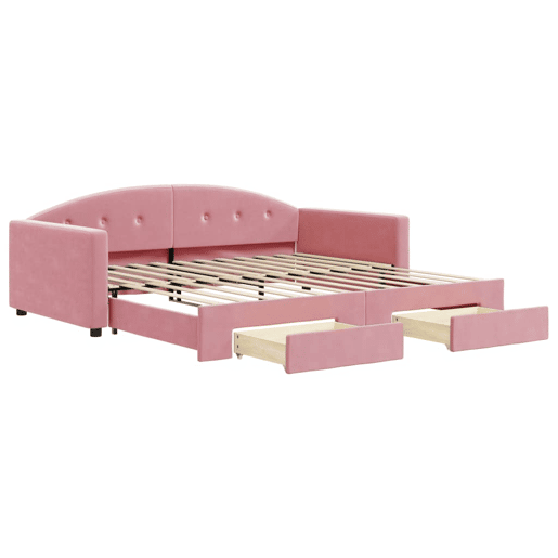 Sofá-cama, Sofá conversível com gavetão e gavetas 100x200 cm veludo rosa