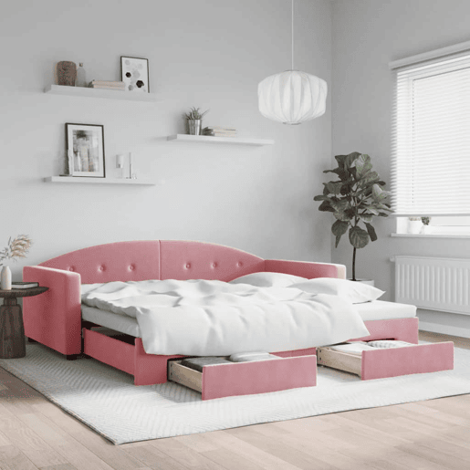 Sofá-cama, Sofá conversível com gavetão e gavetas 100x200 cm veludo rosa