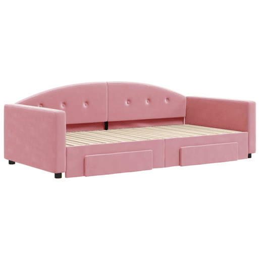 Sofá-cama, Sofá conversível com gavetão e gavetas 100x200 cm veludo rosa