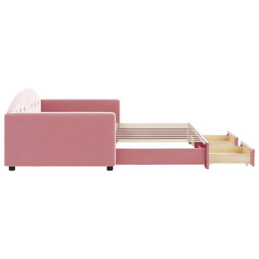 Sofá-cama, Sofá conversível com gavetão e gavetas 100x200 cm veludo rosa
