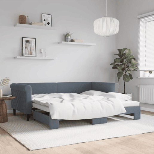 Sofá-cama, Sofá conversível com gavetão 90x190 cm veludo cinzento-escuro