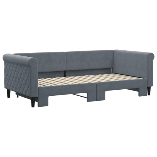 Sofá-cama, Sofá conversível com gavetão 90x190 cm veludo cinzento-escuro