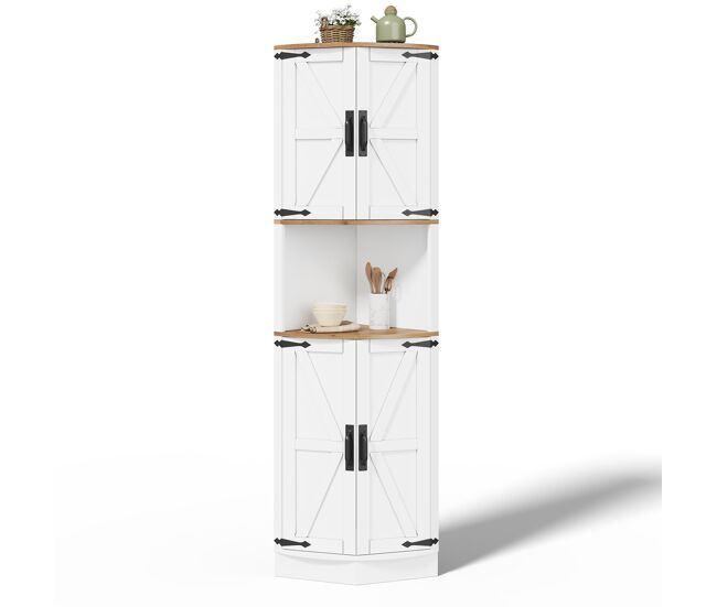 Armario esquineros 39,5x39,5x180 cm - 5 compartimentos, estilo rústico, protección antivuelco - blanco