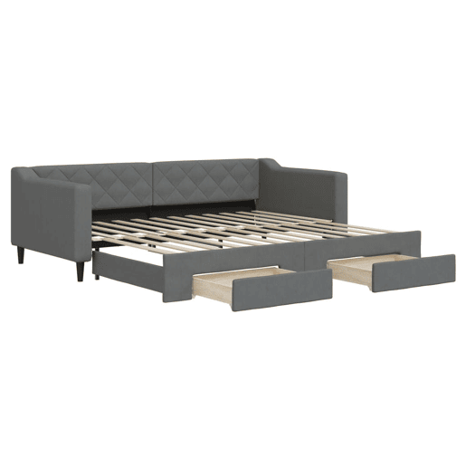 Sofá-cama, Sofá conversível c gavetão e gavetas 90x200 cm tecido cinzento-escuro Sofá-cama, Sofá conversível c gavetão e gavetas 90x200 cm tecido cinzento-escuro