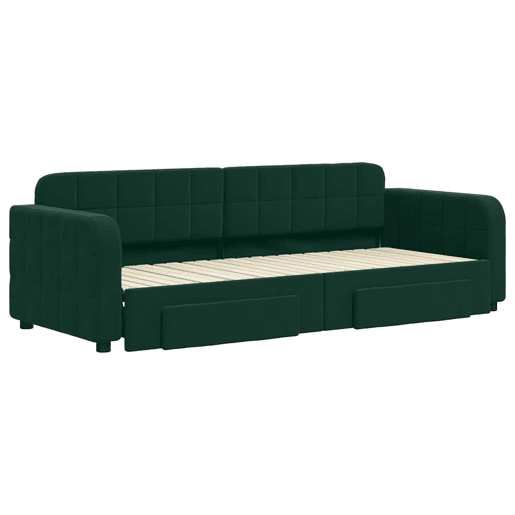 Sofá-cama, Sofá conversível c gavetão e gavetas 80x200cm veludo verde-escuro