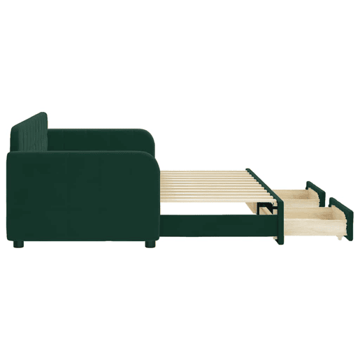 Sofá-cama, Sofá conversível c gavetão e gavetas 80x200cm veludo verde-escuro