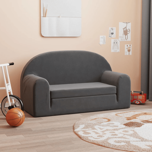 Sofá-cama infantil - Sofá para criança de 2 lugares pelúcia macia antracite