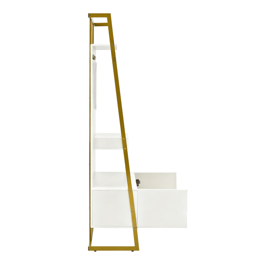 Móvel compacto para hall de entrada 78x38,5x180,5 cm - Com espelho, ganchos metálicos, banco para sapatos - Branco