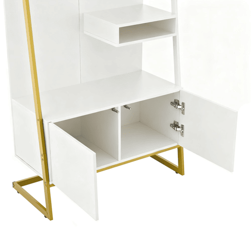Móvel compacto para hall de entrada 78x38,5x180,5 cm - Com espelho, ganchos metálicos, banco para sapatos - Branco