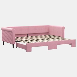 Sofá-cama, Sofá conversível com gavetão 90x200 cm veludo rosa