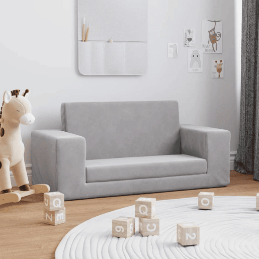 Sofá-cama infantil - Sofá para criança de 2 lugares pelúcia macia cinzento-claro Sofá-cama infantil - Sofá para criança de 2 lugares pelúcia macia cinzento-claro