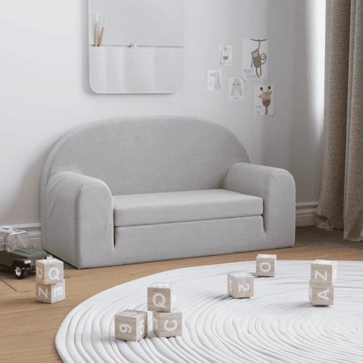Sofá-cama infantil - Sofá para criança de 2 lugares pelúcia macia cinzento-claro