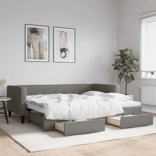 Sofá-cama, Sofá conversível c gavetão e gavetas 90x200 cm tecido cinzento-escuro Sofá-cama, Sofá conversível c gavetão e gavetas 90x200 cm tecido cinzento-escuro