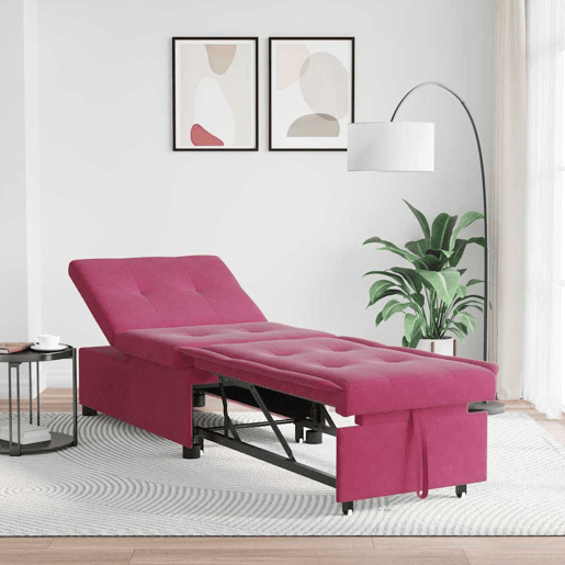 Sofá-cama, Sofá conversível vermelho tinto 67 x 194 x 38 cm Veludo