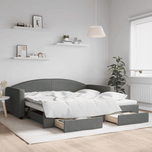 Sofá-cama, Sofá conversível c gavetãogavetas 100x200 cm tecido cinzento-escuro
