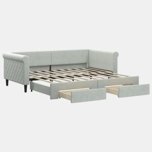 Sofá-cama, Sofá conversível c gavetão e gavetas 90x190 cm veludo cinzento-claro