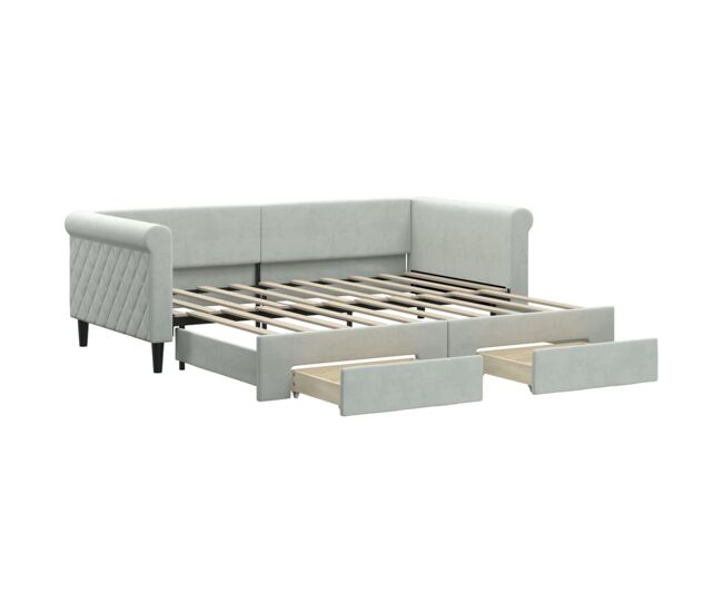 Sofá cama - sofá convertible nido con cajones terciopelo gris claro 90x190 cm