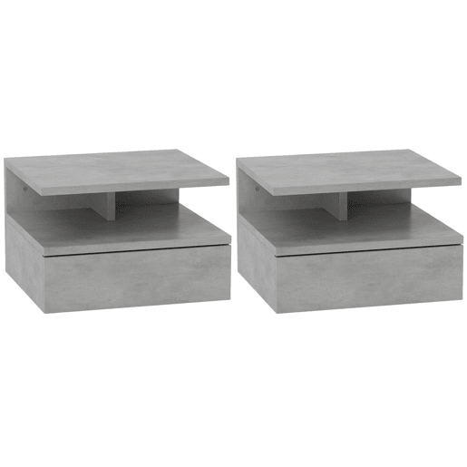 HOMCOM Conjunto de 2 Mesas de Cabeceira Flutuantes, Mesas de Cabeceira com Gaveta e Prateleira Aberta, Design Moderno, Poupa Espaço, para Sala ou Quarto, 35x32x22,5 cm, Cinzento