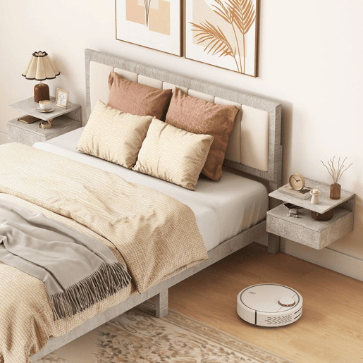 HOMCOM Conjunto de 2 Mesas de Cabeceira Flutuantes, Mesas de Cabeceira com Gaveta e Prateleira Aberta, Design Moderno, Poupa Espaço, para Sala ou Quarto, 35x32x22,5 cm, Cinzento