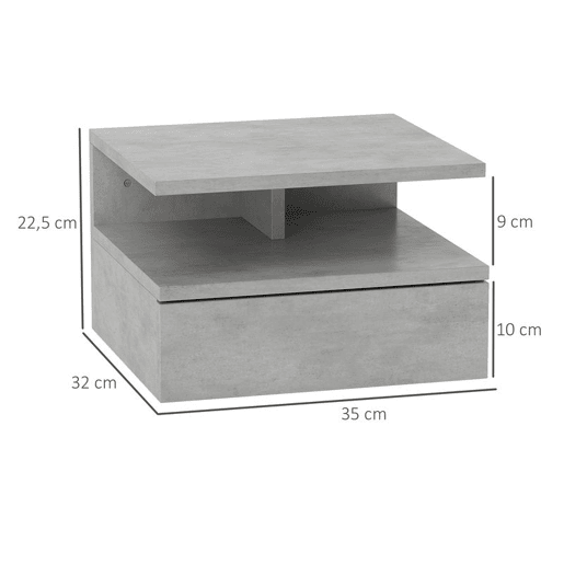 HOMCOM Conjunto de 2 Mesas de Cabeceira Flutuantes, Mesas de Cabeceira com Gaveta e Prateleira Aberta, Design Moderno, Poupa Espaço, para Sala ou Quarto, 35x32x22,5 cm, Cinzento