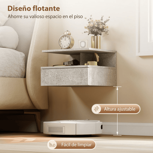 HOMCOM Conjunto de 2 Mesas de Cabeceira Flutuantes, Mesas de Cabeceira com Gaveta e Prateleira Aberta, Design Moderno, Poupa Espaço, para Sala ou Quarto, 35x32x22,5 cm, Cinzento