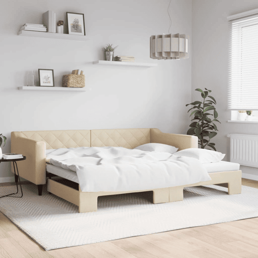 Sofá-cama, Sofá conversível com gavetão 100x200 cm tecido cor creme