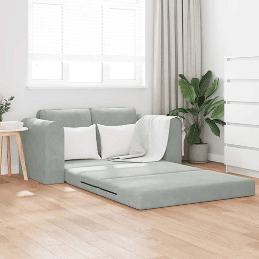 Sofá-cama, Sofá conversível Cinzento-claro 148 x 71 x 83 cm Veludo