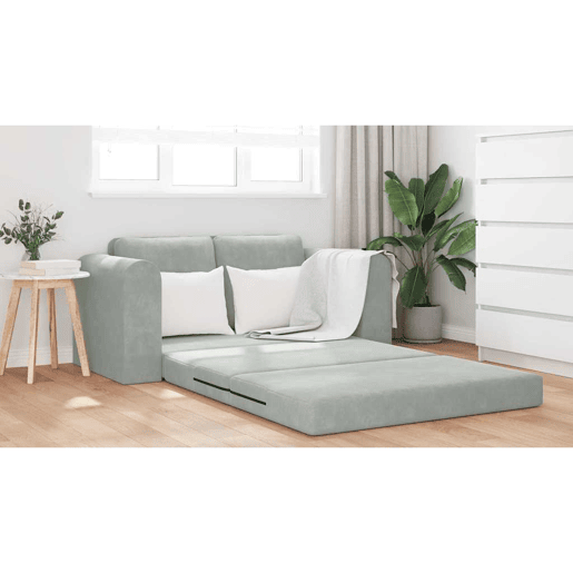 Sofá-cama, Sofá conversível Cinzento-claro 148 x 71 x 83 cm Veludo