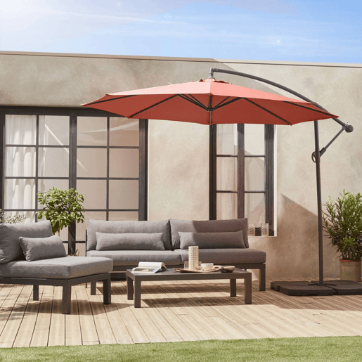 Guarda-sol redondo offset 350cm, Hardelot, Terracota, 350x350x250 cm