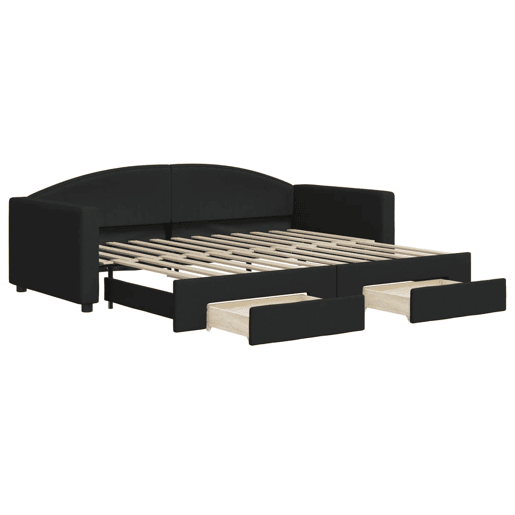 Sofá-cama, Sofá conversível com gavetão e gavetas 90x200 cm tecido preto Sofá-cama, Sofá conversível com gavetão e gavetas 90x200 cm tecido preto