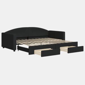 Sofá-cama, Sofá conversível com gavetão e gavetas 90x200 cm tecido preto