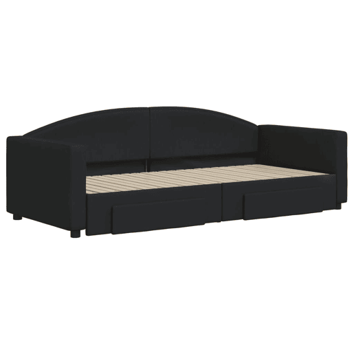Sofá-cama, Sofá conversível com gavetão e gavetas 90x200 cm tecido preto Sofá-cama, Sofá conversível com gavetão e gavetas 90x200 cm tecido preto