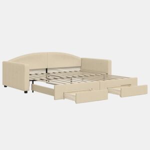Sofá-cama, Sofá conversível com gavetão e gavetas 100x200 cm tecido cor creme