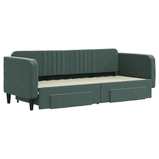 Sofá-cama, Sofá conversível c gavetão e gavetas 80x200cm veludo verde-escuro Sofá-cama, Sofá conversível c gavetão e gavetas 80x200cm veludo verde-escuro