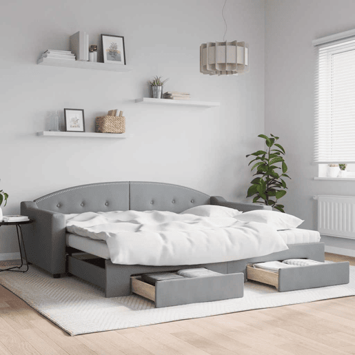 Sofá-cama, Sofá conversível c gavetão e gavetas 90x200 cm tecido cinzento-claro
