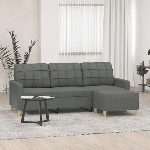 Sofá de 3 lugares - Sofá fixo com apoio de pés 180 cm tecido cinza-escuro Sofá de 3 lugares - Sofá fixo com apoio de pés 180 cm tecido cinza-escuro