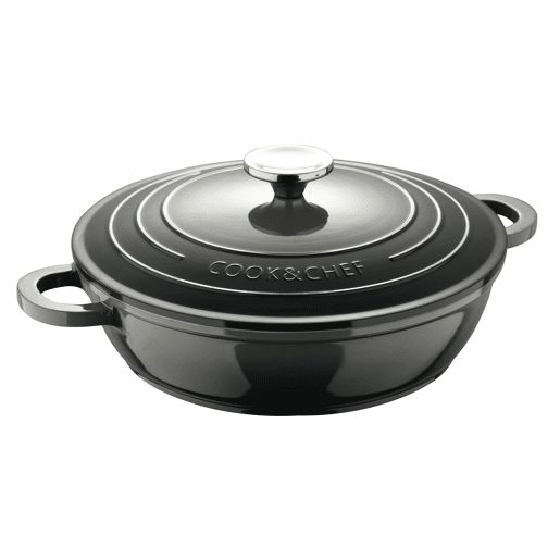 Caçarola baixa Bergner EXCALIBUR com tampa, Ø24cm e 2,3L, alumínio fundido, cinza