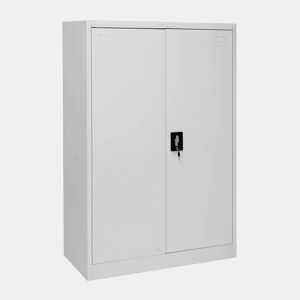 Armário de escritório com prateleira e 2 portas com fechadura em metal cinza 140x90x40cm 04_0001471