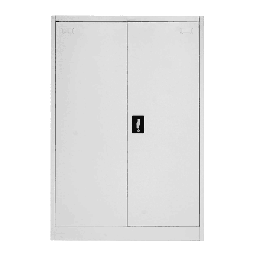 Armário de escritório com prateleira e 2 portas com fechadura em metal cinza 140x90x40cm 04_0001471