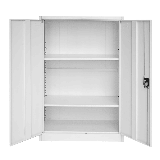 Armário de escritório com prateleira e 2 portas com fechadura em metal cinza 140x90x40cm 04_0001471