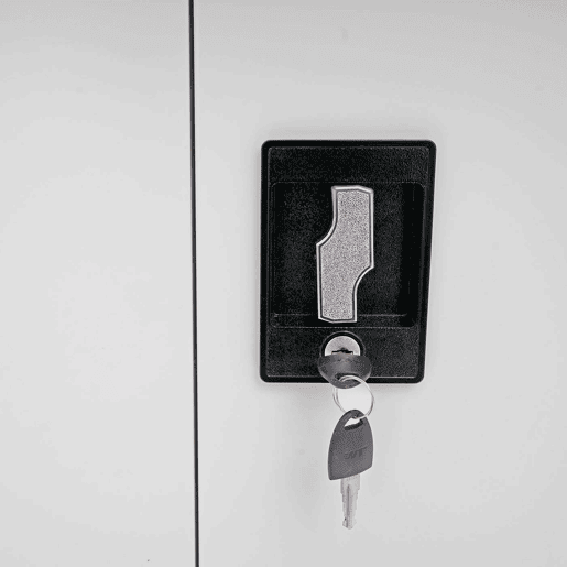 Armário de escritório com prateleira e 2 portas com fechadura em metal cinza 140x90x40cm 04_0001471
